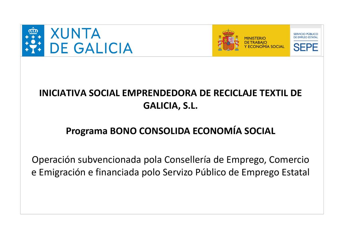 Bono de Innovación de Iniciativa Social emprendedora de reciclaxe textil de Galicia SL